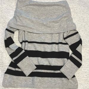 Loft Grey Striped Off the Shoulder Sweater XS
